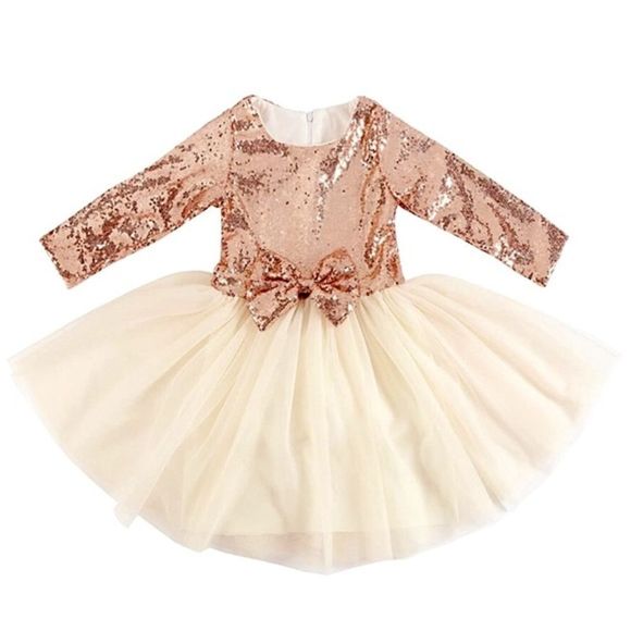 Girls’ Rose Gold Sequins and Ivory Tulle Flower Girl, Easter, Birthday Dress - Picture 1 of 9